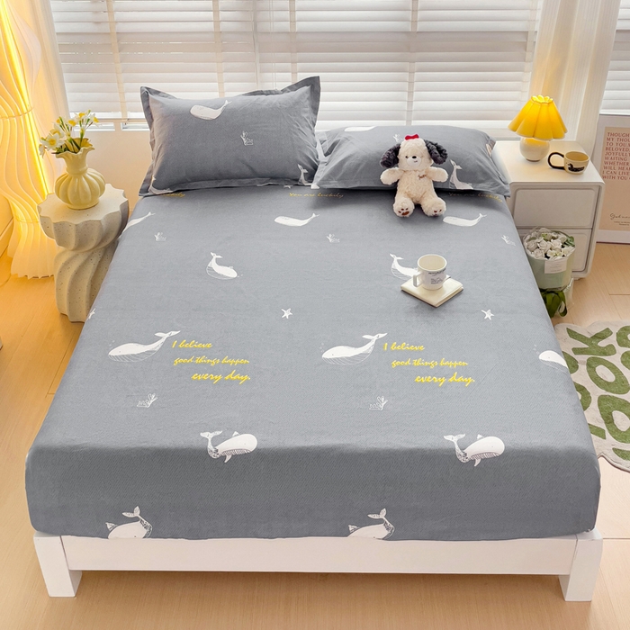 91家纺网 家纺一手货源 找家纺 文黛家居 2025新款时尚印花亲肤床笠单床笠 蓝鲸