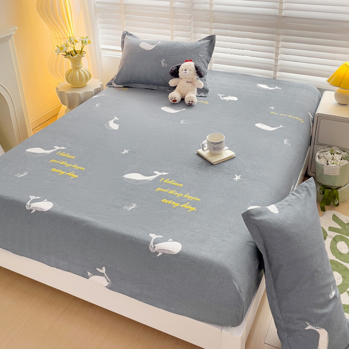 91家纺网 家纺一手货源 找家纺 文黛家居 2025新款时尚印花亲肤床笠单床笠 蓝鲸