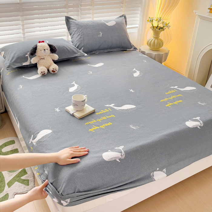 91家纺网 家纺一手货源 找家纺 文黛家居 2025新款时尚印花亲肤床笠单床笠 蓝鲸