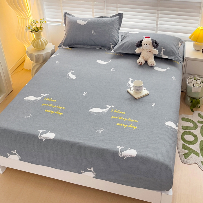 91家纺网 家纺一手货源 找家纺 文黛家居 2025新款时尚印花亲肤床笠单床笠 蓝鲸