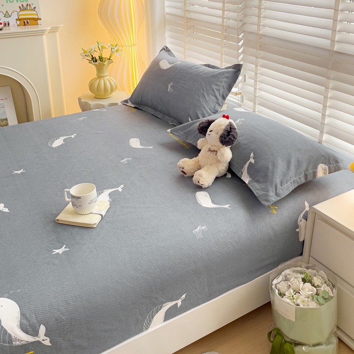 91家纺网 家纺一手货源 找家纺 文黛家居 2025新款时尚印花亲肤床笠单床笠 蓝鲸