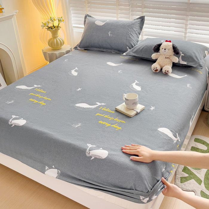 91家纺网 家纺一手货源 找家纺 文黛家居 2025新款时尚印花亲肤床笠单床笠 蓝鲸