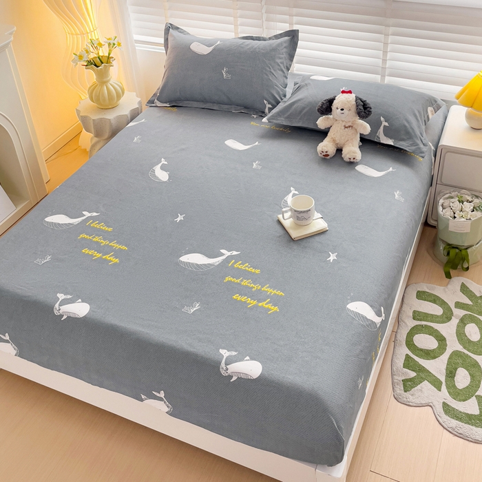 91家纺网 家纺一手货源 找家纺 文黛家居 2025新款时尚印花亲肤床笠单床笠 蓝鲸