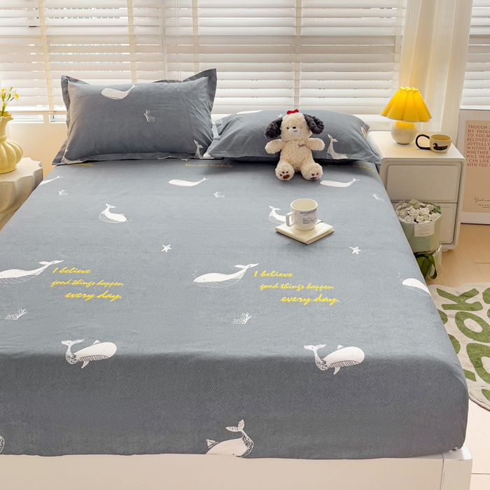 91家纺网 家纺一手货源 找家纺 文黛家居 2025新款时尚印花亲肤床笠单床笠 蓝鲸