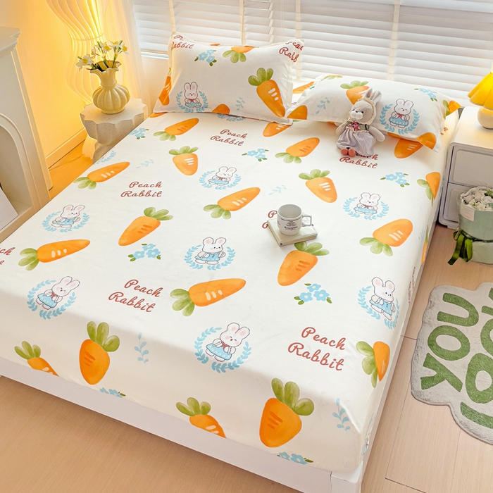 91家纺网 家纺一手货源 找家纺 文黛家居 2025新款时尚印花亲肤床笠单床笠 萝卜兔