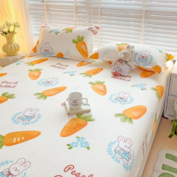 91家纺网 家纺一手货源 找家纺 文黛家居 2025新款时尚印花亲肤床笠单床笠 萝卜兔