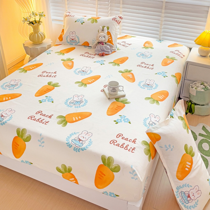 91家纺网 家纺一手货源 找家纺 文黛家居 2025新款时尚印花亲肤床笠单床笠 萝卜兔