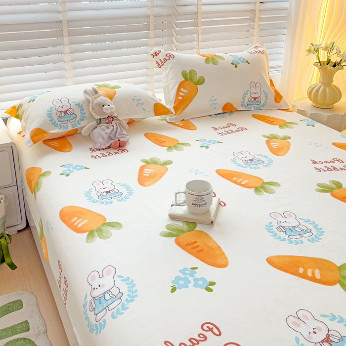 91家纺网 家纺一手货源 找家纺 文黛家居 2025新款时尚印花亲肤床笠单床笠 萝卜兔