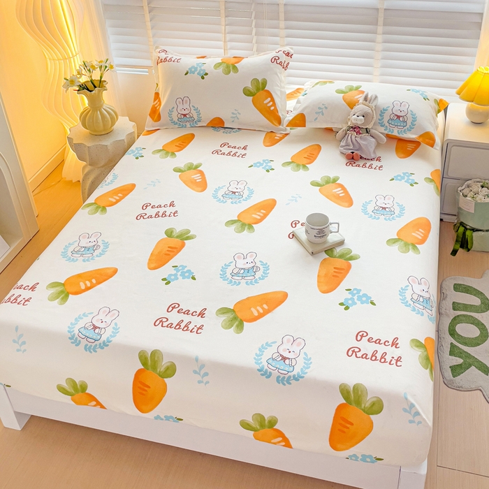 91家纺网 家纺一手货源 找家纺 文黛家居 2025新款时尚印花亲肤床笠单床笠 萝卜兔