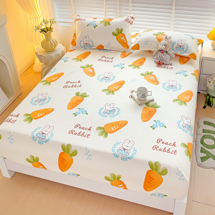 91家纺网 家纺一手货源 找家纺 文黛家居 2025新款时尚印花亲肤床笠单床笠 萝卜兔