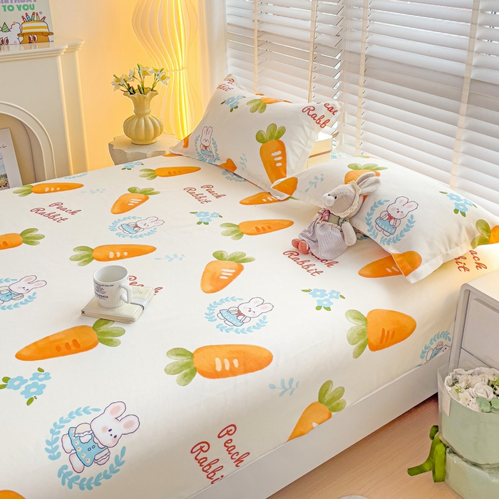 91家纺网 家纺一手货源 找家纺 文黛家居 2025新款时尚印花亲肤床笠单床笠 萝卜兔