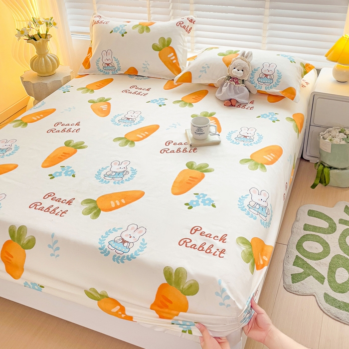 91家纺网 家纺一手货源 找家纺 文黛家居 2025新款时尚印花亲肤床笠单床笠 萝卜兔