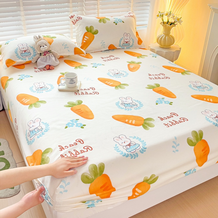 91家纺网 家纺一手货源 找家纺 文黛家居 2025新款时尚印花亲肤床笠单床笠 萝卜兔