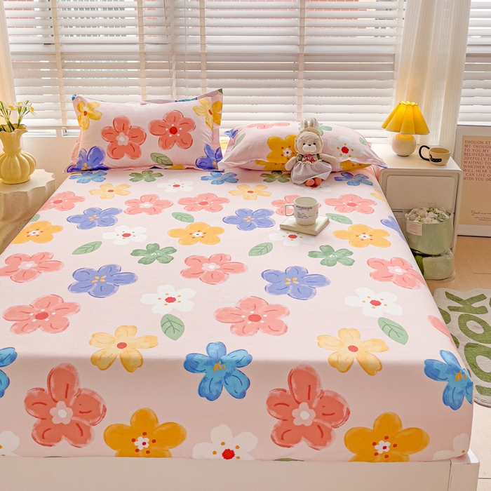 91家纺网 家纺一手货源 找家纺 文黛家居 2025新款时尚印花亲肤床笠单床笠 莫奈花海-粉