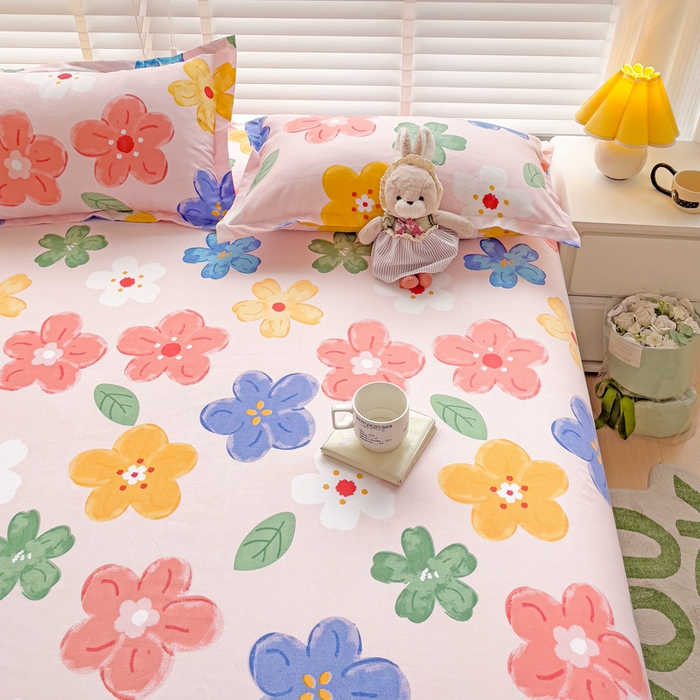 91家纺网 家纺一手货源 找家纺 文黛家居 2025新款时尚印花亲肤床笠单床笠 莫奈花海-粉