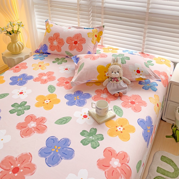 91家纺网 家纺一手货源 找家纺 文黛家居 2025新款时尚印花亲肤床笠单床笠 莫奈花海-粉