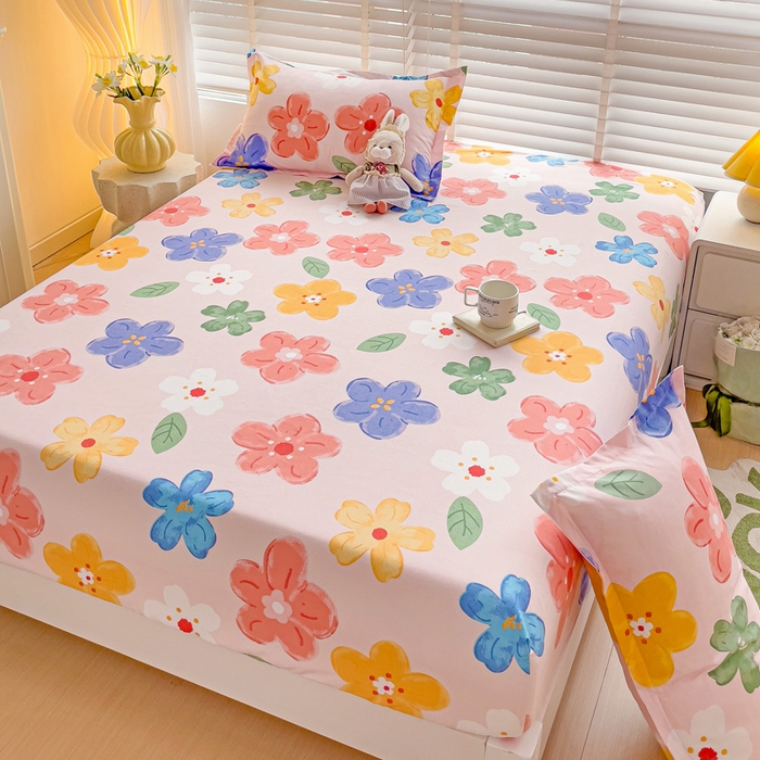 91家纺网 家纺一手货源 找家纺 文黛家居 2025新款时尚印花亲肤床笠单床笠 莫奈花海-粉