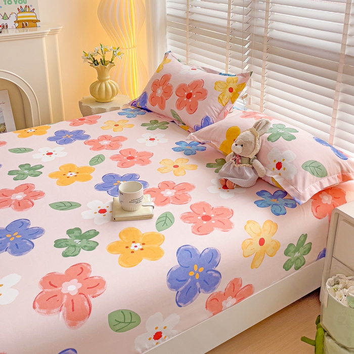 91家纺网 家纺一手货源 找家纺 文黛家居 2025新款时尚印花亲肤床笠单床笠 莫奈花海-粉