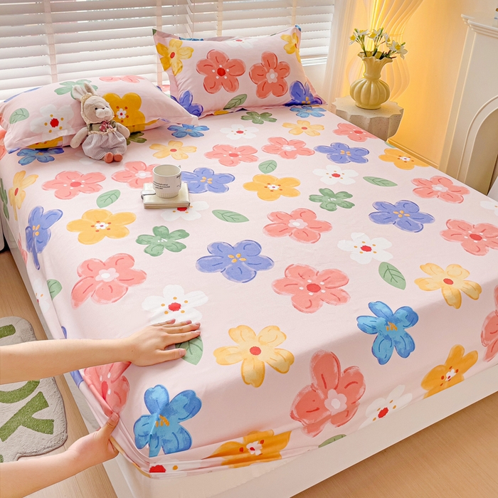 91家纺网 家纺一手货源 找家纺 文黛家居 2025新款时尚印花亲肤床笠单床笠 莫奈花海-粉