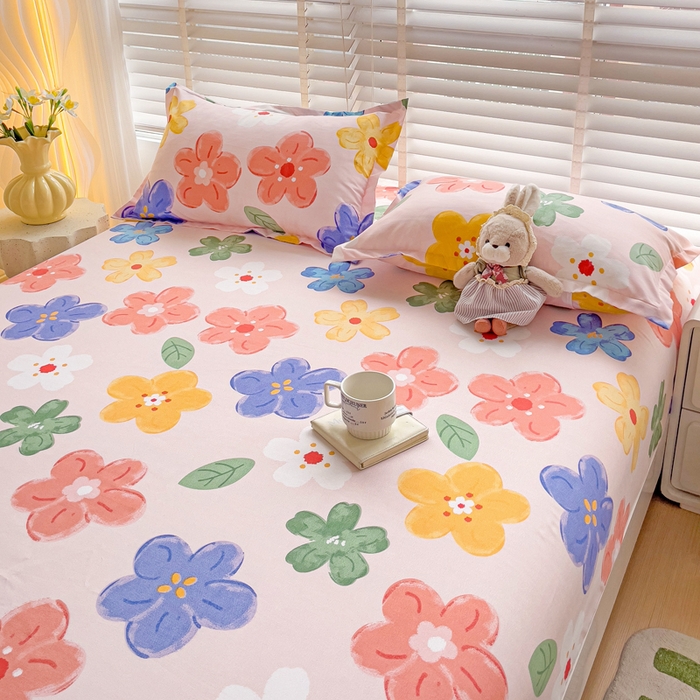 91家纺网 家纺一手货源 找家纺 文黛家居 2025新款时尚印花亲肤床笠单床笠 莫奈花海-粉