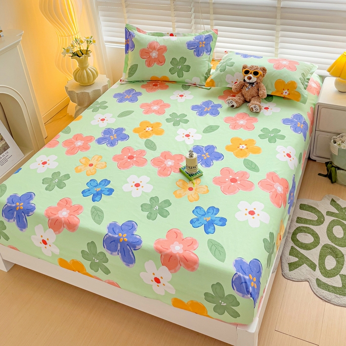 91家纺网 家纺一手货源 找家纺 文黛家居 2025新款时尚印花亲肤床笠单床笠 莫奈花海-绿