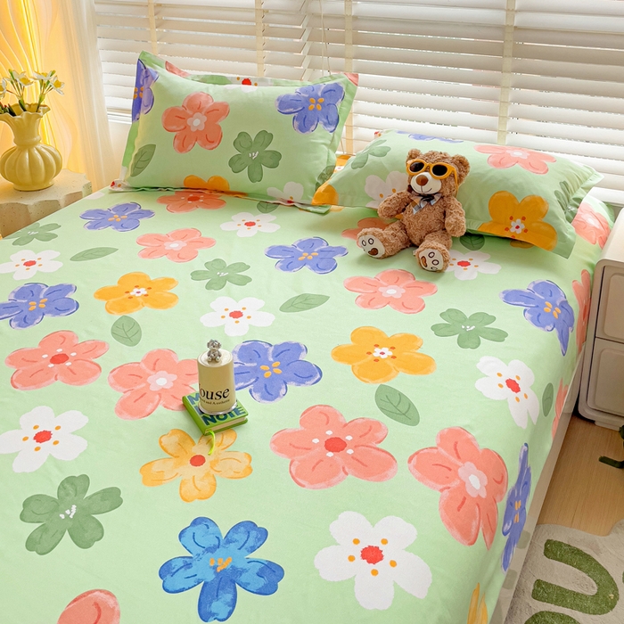 91家纺网 家纺一手货源 找家纺 文黛家居 2025新款时尚印花亲肤床笠单床笠 莫奈花海-绿