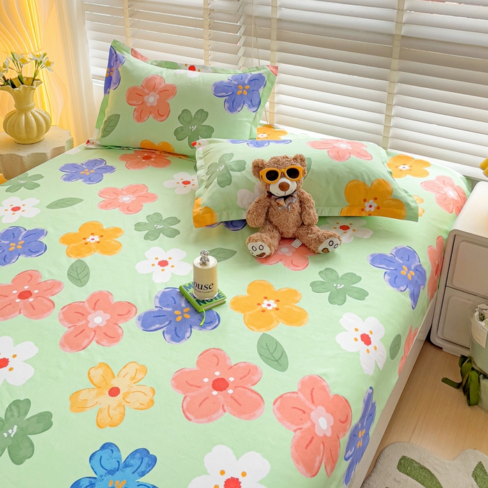 91家纺网 家纺一手货源 找家纺 文黛家居 2025新款时尚印花亲肤床笠单床笠 莫奈花海-绿