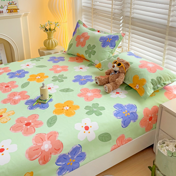 91家纺网 家纺一手货源 找家纺 文黛家居 2025新款时尚印花亲肤床笠单床笠 莫奈花海-绿