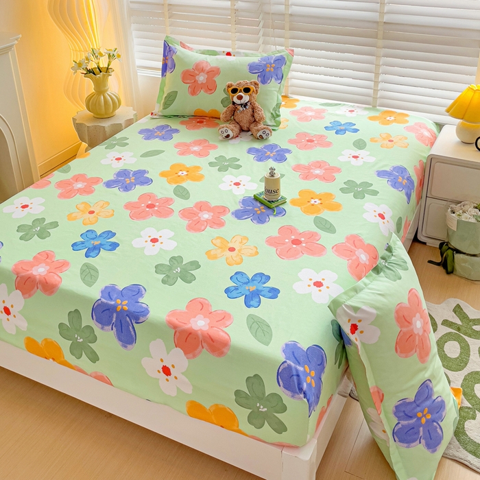 91家纺网 家纺一手货源 找家纺 文黛家居 2025新款时尚印花亲肤床笠单床笠 莫奈花海-绿