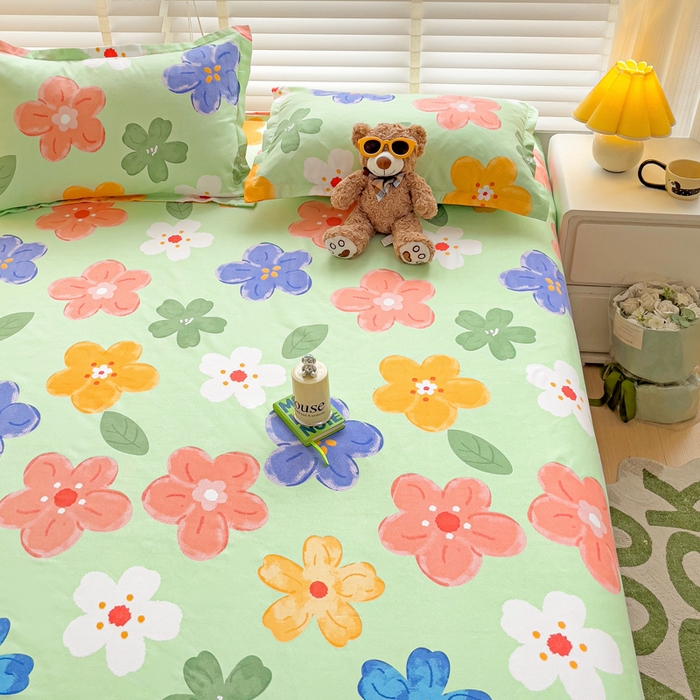 91家纺网 家纺一手货源 找家纺 文黛家居 2025新款时尚印花亲肤床笠单床笠 莫奈花海-绿