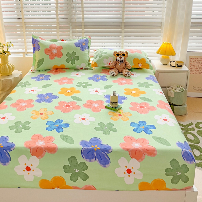 91家纺网 家纺一手货源 找家纺 文黛家居 2025新款时尚印花亲肤床笠单床笠 莫奈花海-绿