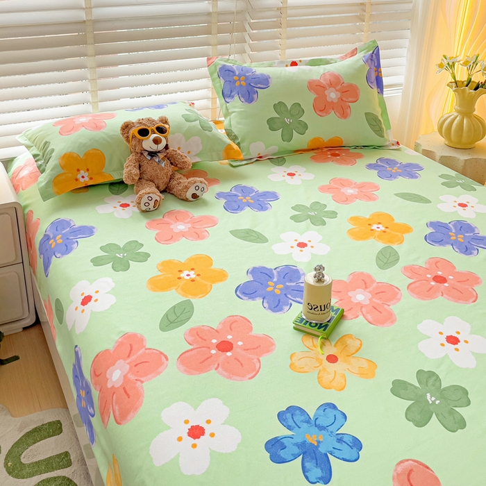 91家纺网 家纺一手货源 找家纺 文黛家居 2025新款时尚印花亲肤床笠单床笠 莫奈花海-绿