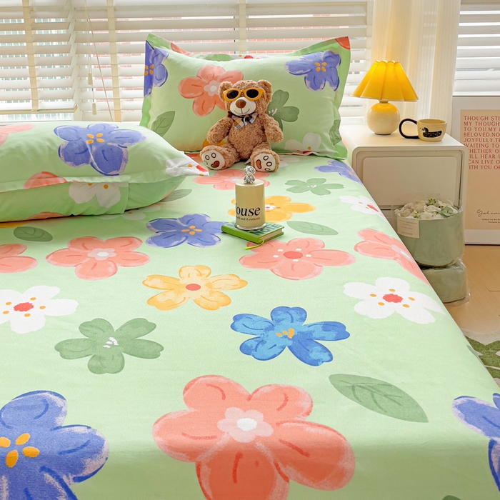 91家纺网 家纺一手货源 找家纺 文黛家居 2025新款时尚印花亲肤床笠单床笠 莫奈花海-绿