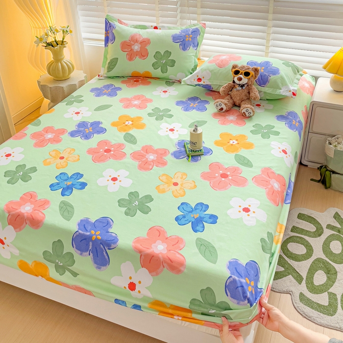 91家纺网 家纺一手货源 找家纺 文黛家居 2025新款时尚印花亲肤床笠单床笠 莫奈花海-绿