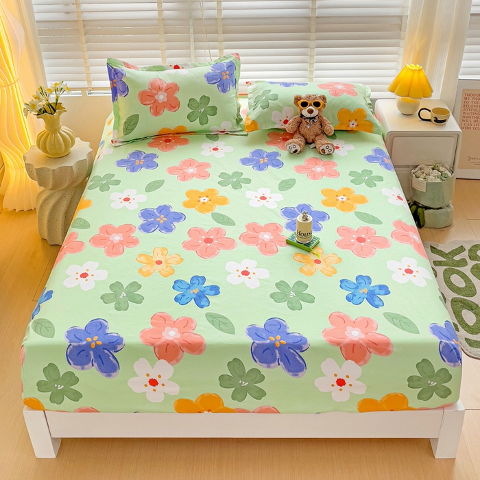 91家纺网 家纺一手货源 找家纺 文黛家居 2025新款时尚印花亲肤床笠单床笠 莫奈花海-绿