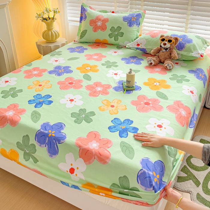 91家纺网 家纺一手货源 找家纺 文黛家居 2025新款时尚印花亲肤床笠单床笠 莫奈花海-绿