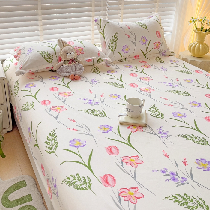 91家纺网 家纺一手货源 找家纺 文黛家居 2025新款时尚印花亲肤床笠单床笠 欣然花开