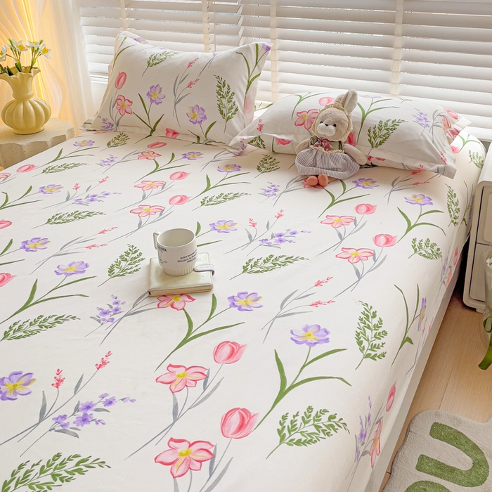 91家纺网 家纺一手货源 找家纺 文黛家居 2025新款时尚印花亲肤床笠单床笠 欣然花开