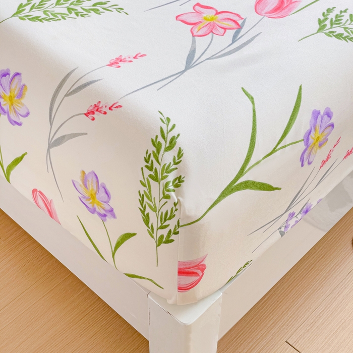 91家纺网 家纺一手货源 找家纺 文黛家居 2025新款时尚印花亲肤床笠单床笠 欣然花开