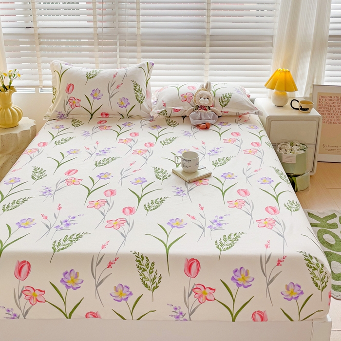 91家纺网 家纺一手货源 找家纺 文黛家居 2025新款时尚印花亲肤床笠单床笠 欣然花开