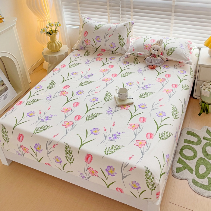 91家纺网 家纺一手货源 找家纺 文黛家居 2025新款时尚印花亲肤床笠单床笠 欣然花开