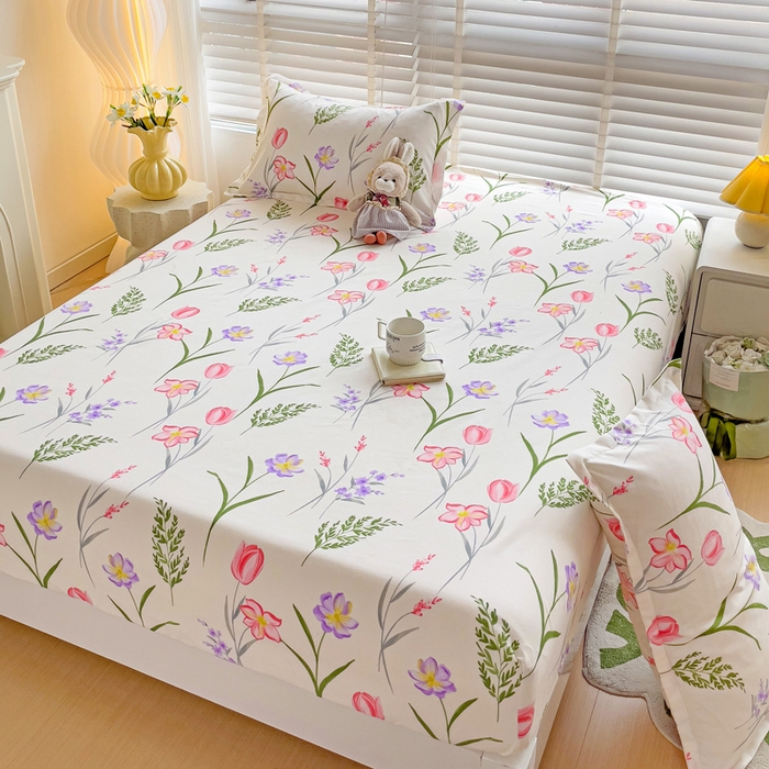 91家纺网 家纺一手货源 找家纺 文黛家居 2025新款时尚印花亲肤床笠单床笠 欣然花开