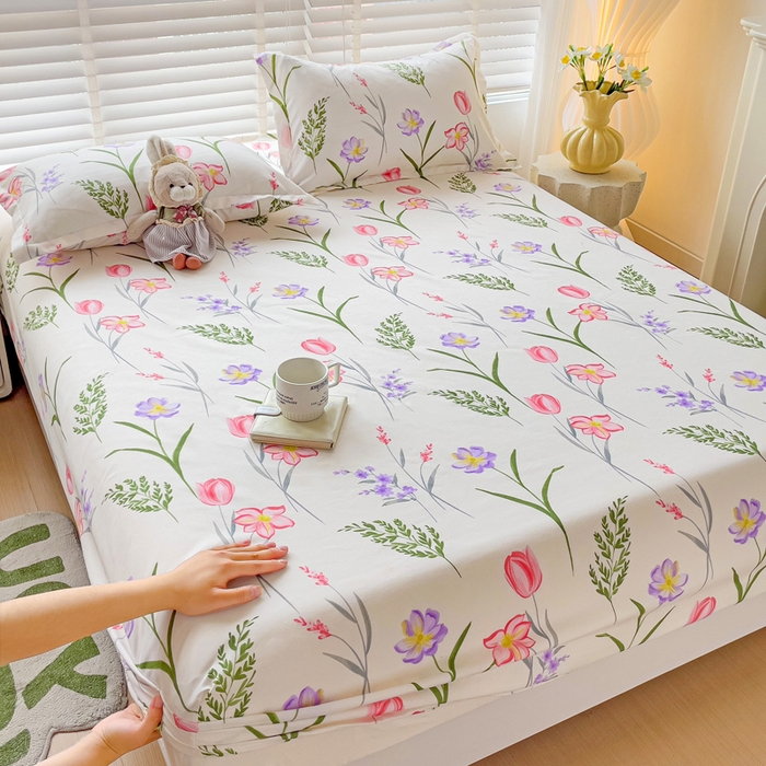 91家纺网 家纺一手货源 找家纺 文黛家居 2025新款时尚印花亲肤床笠单床笠 欣然花开