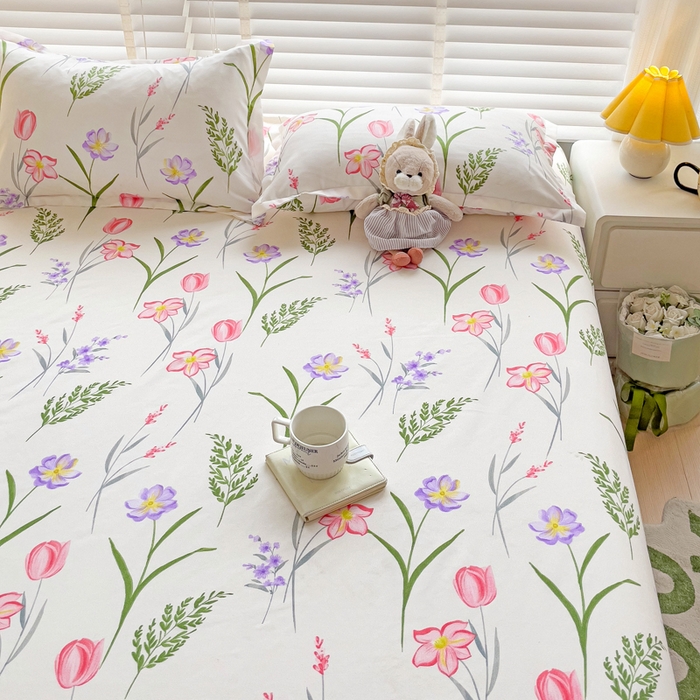 91家纺网 家纺一手货源 找家纺 文黛家居 2025新款时尚印花亲肤床笠单床笠 欣然花开