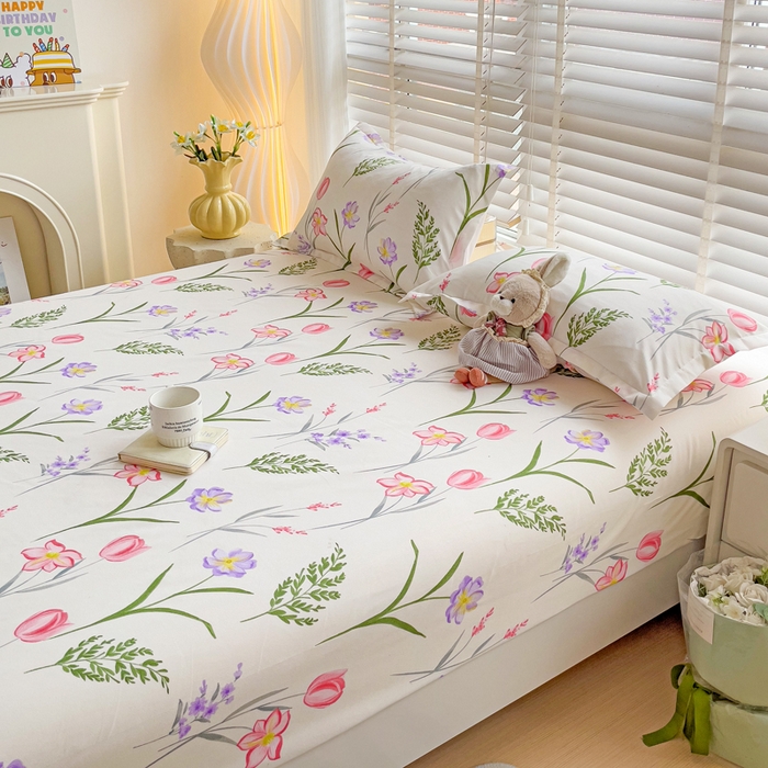 91家纺网 家纺一手货源 找家纺 文黛家居 2025新款时尚印花亲肤床笠单床笠 欣然花开