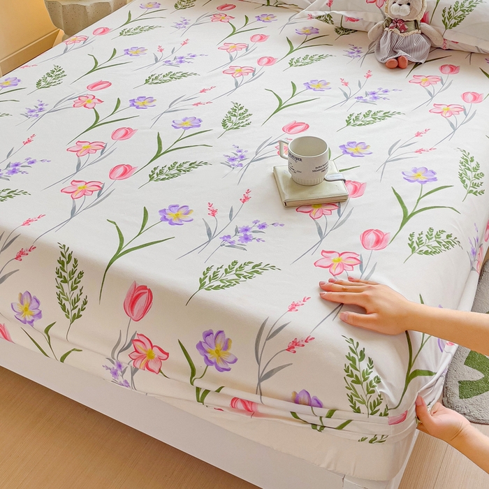 91家纺网 家纺一手货源 找家纺 文黛家居 2025新款时尚印花亲肤床笠单床笠 欣然花开