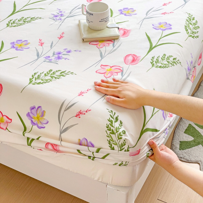 91家纺网 家纺一手货源 找家纺 文黛家居 2025新款时尚印花亲肤床笠单床笠 欣然花开