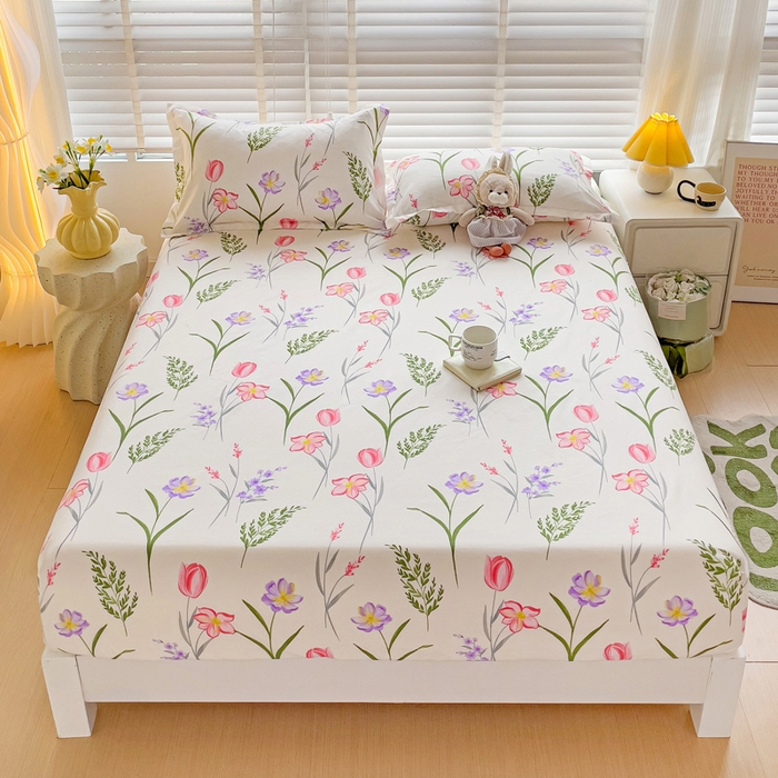 91家纺网 家纺一手货源 找家纺 文黛家居 2025新款时尚印花亲肤床笠单床笠 欣然花开