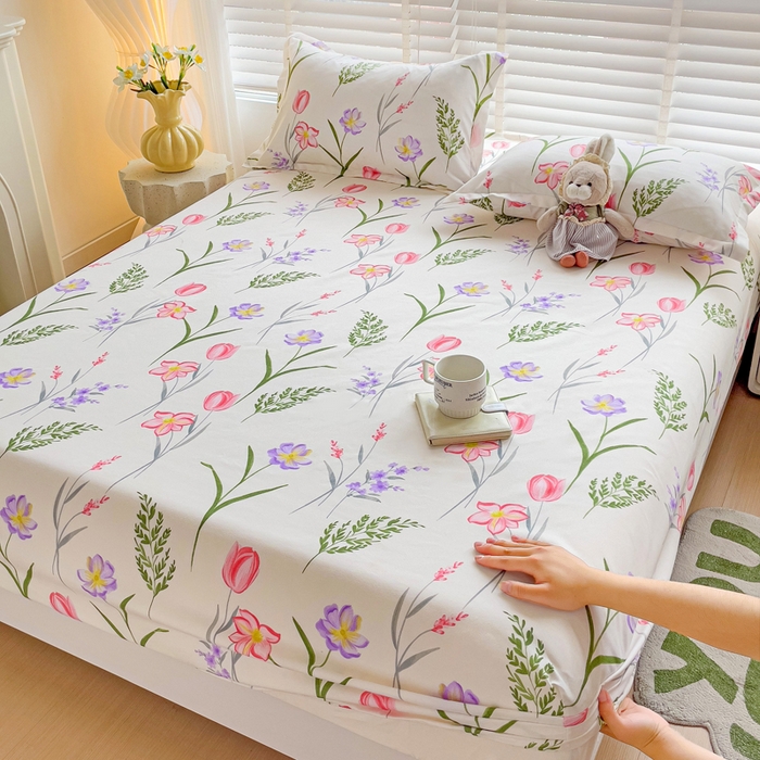 91家纺网 家纺一手货源 找家纺 文黛家居 2025新款时尚印花亲肤床笠单床笠 欣然花开