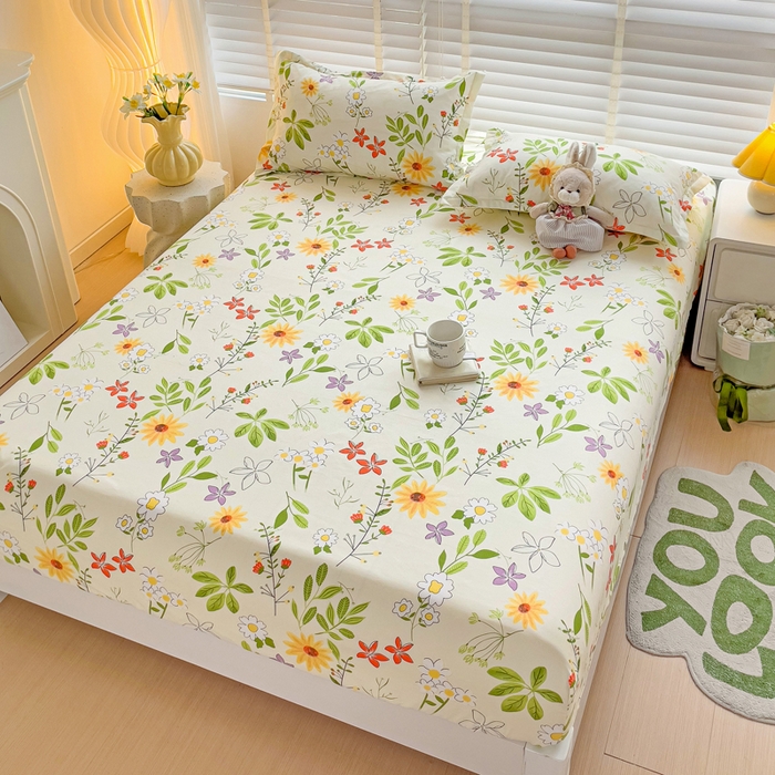 91家纺网 家纺一手货源 找家纺 文黛家居 2025新款时尚印花亲肤床笠单床笠 叶雨情缘